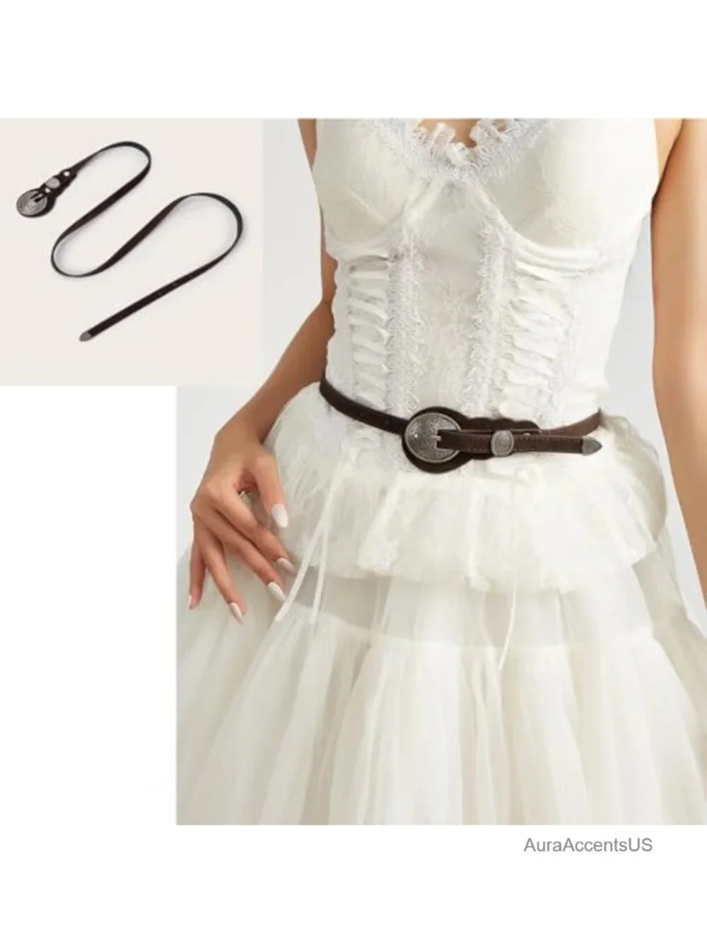 Faux Suede Western Concho Belt with Disc Buckle - Skinny Waistband for Country